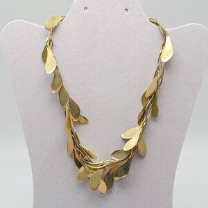 Monet Three Strand Gold Tone Stylised Leaf Cluster Necklace Greek Style